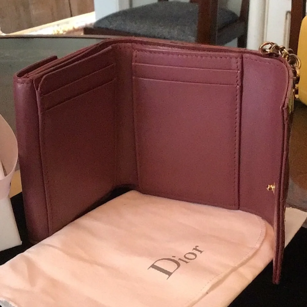 Authentic Lady Dior Lotus Trifold Patent Leather Compact Folding Wallet with COA
